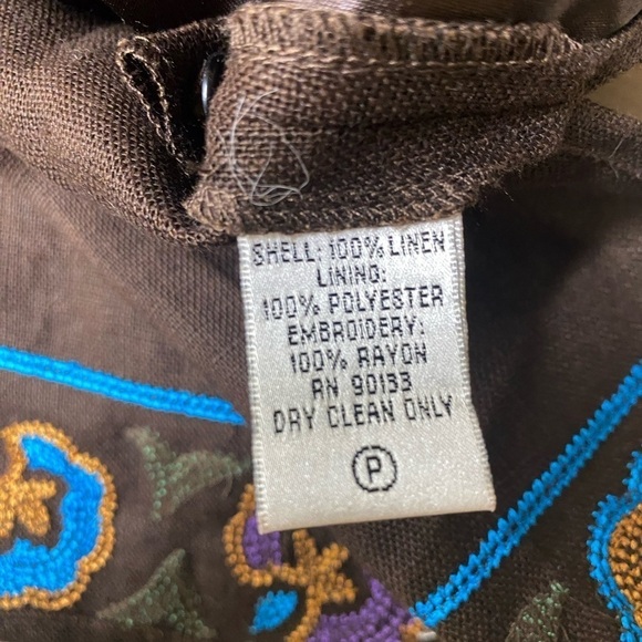 Linea by Louis Dell’Olio Embroidered Floral Linen Jacket Top Brown Size 1X - Picture 5 of 7